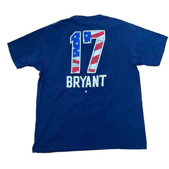 Cubs Baseball T-Shirt with Chris Bryant 17 Size Large Blue USA Flag Design - Picture 2 of 5